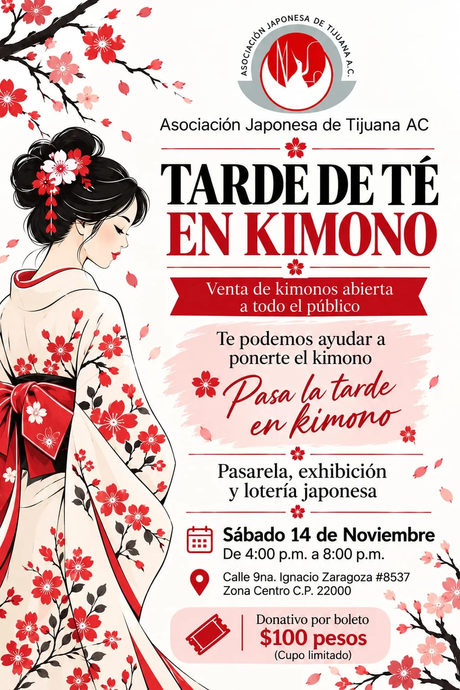 Volante de la Tarde de té en kimono de la Asociación Japonesa de Tijuana, sábado 14 de noviembre